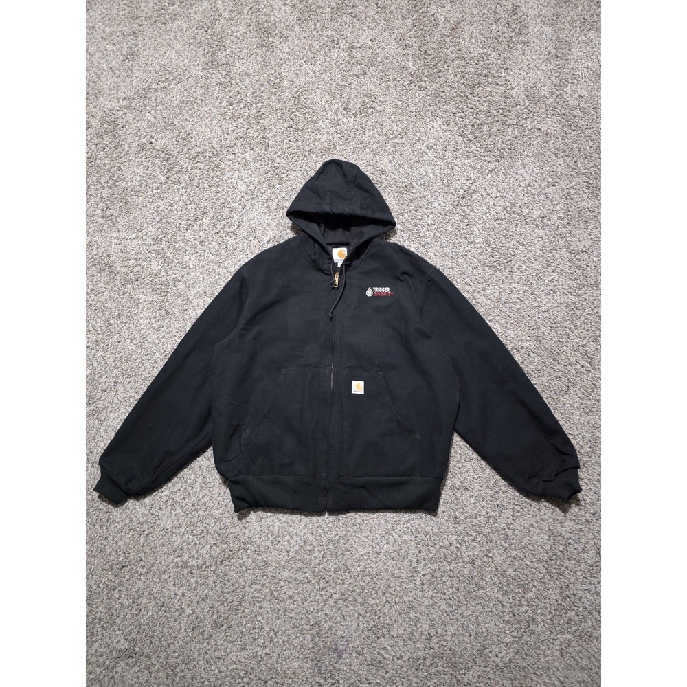 Vintage Carhartt Black Hooded Jacket Size Large Canvas Lined J131-BLK USA Made